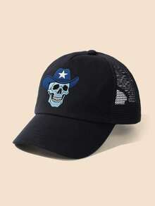 1PC Kids' Mesh - Back Baseball Cap With Skull Cowboy Heat - Transfer Print – Halloween Western Style, Breathable For Back To School, Trick - Or - Treat & Costume Parties - Skull-cowboy Hat - View 2