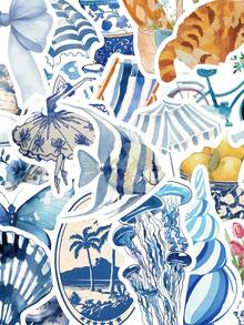 50pcs Blue Stickers Laptop Handbook Phone Case Decorative Stickers - Multicolor - View 1