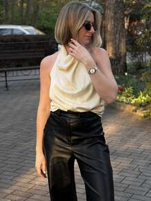 Women's Satin Camisole Tank Top, Y2K Sleeveless Crop Top, Cute Street Style, Yellow Backless Camisole For Summer