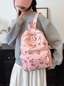 3pcs Backpack Set - Fashionable Large Capacity Backpack + Lunch Bag + Pencil Case, Includes Laptop Compartment, Strawberry Pattern Backpack With Adjustable Shoulder Straps And Spacious Multi-Pockets - Lightweight Zipper Bags, Suitable For Women/Girls/Students/Teens/Graduates, Perfect For Outdoor/Travel/Middle School/High School/College