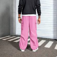 Zando Baggy Cargo Pants Men Parachute Pants Loose Fit Hop Harem Joggers With Pockets Streetwear - 粉色 - 查看 6