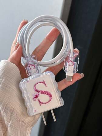 3pcs Set Wavy Pattern Protective Case, 26 Letter A-Z Design, Compatible With Apple Fast Charging Adapter Nan Charger Protector Charger Case Phone Accessories