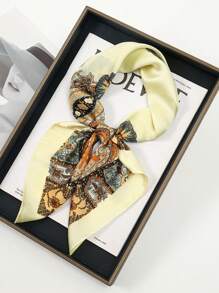 1pc New Satin Square Scarf For Men And Women 70*70cm Satin Floral Geometric Pattern, Elegant Retro Bohemian Style Headscarf, Fashionable And Versatile Neutral Square Scarf, Suitable For Daily And Casual Occasions, Can Also Be Used As A Holiday Gift