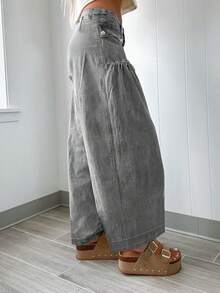 Fashionable Personalized Street Style Commuting Design Pleated Front Pocket Women Loose Straight Leg Jeans - Light Grey - View 2