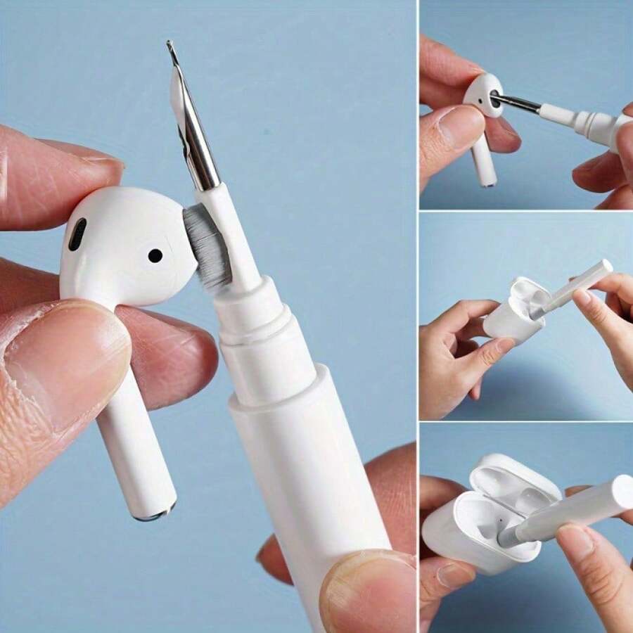 1pc Wireless Earphone Cleaning Kit For AirPods Pro - Durable Brush Pen For Computers & Phones, Effective Dust Removal Tool For Daily Use & Travel, Maintenance Essential. - White - View 1