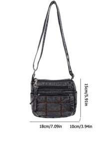 1件装女士休闲牛仔斜挎包，多拉链封口小方包，多口袋休闲单肩包，适合日常使用，经典牛仔风格，绗缝拼接装饰，迷你斜挎包是送给想要更轻便、更方便的女孩的最佳礼物。