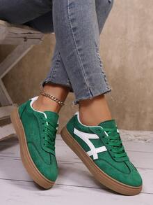 Giày thể thao thường ngày mới, Giày thể thao buộc dây thời trang đa năng bằng da lộn dành cho nữ, Giày học sinh - màu xanh lá - Xem 5