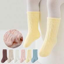 5 perechi de șosete mixte pentru nou-născuți, șosete groase și calde de iarnă pentru copii mici, șosete îngroșate până la jumătatea gambei pentru copii