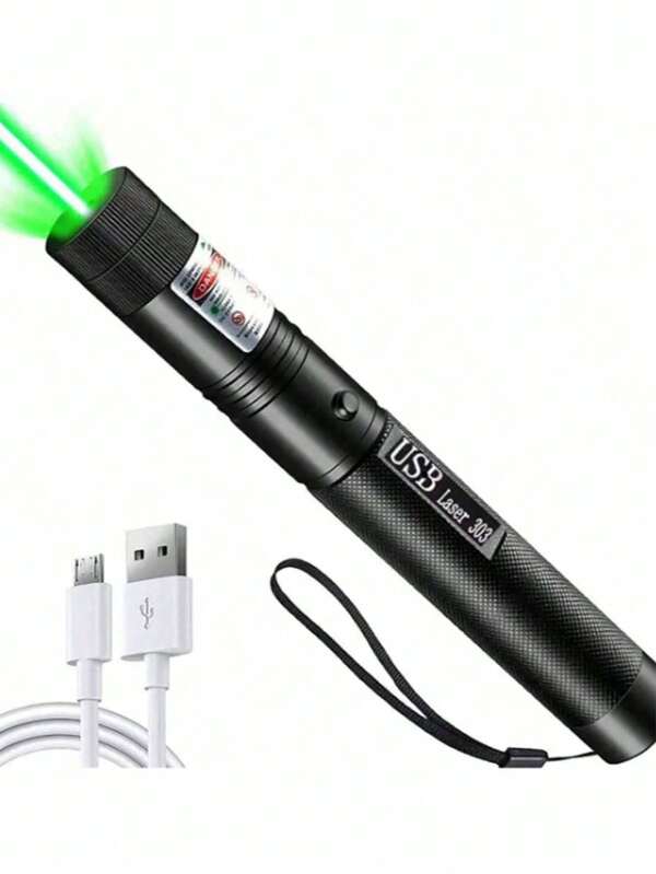 قلم ليزر أخضر/أحمر/بنفسجي قابل للشحن عبر USB - قبضة إرجونومية، تصميم محمول، مناسب للعروض التوضيحية والخارجية والمكتب والفصول الدراسية - يشمل سوار المعصم وبطارية بوليمر وعدسة بصرية عالية الجودة وتصميم شكل قلم بسيط
