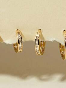 EleRunis 1 PC 925 Sterling Silver Classic Cubic Zirconia 6mm-8mm Huggie Hoop Earrings 18K Gold Plated Hypoallergenic Tiny Cartilage Huggie Earring Piercing Jewelry For Women Daily Wear - Gold - View 3