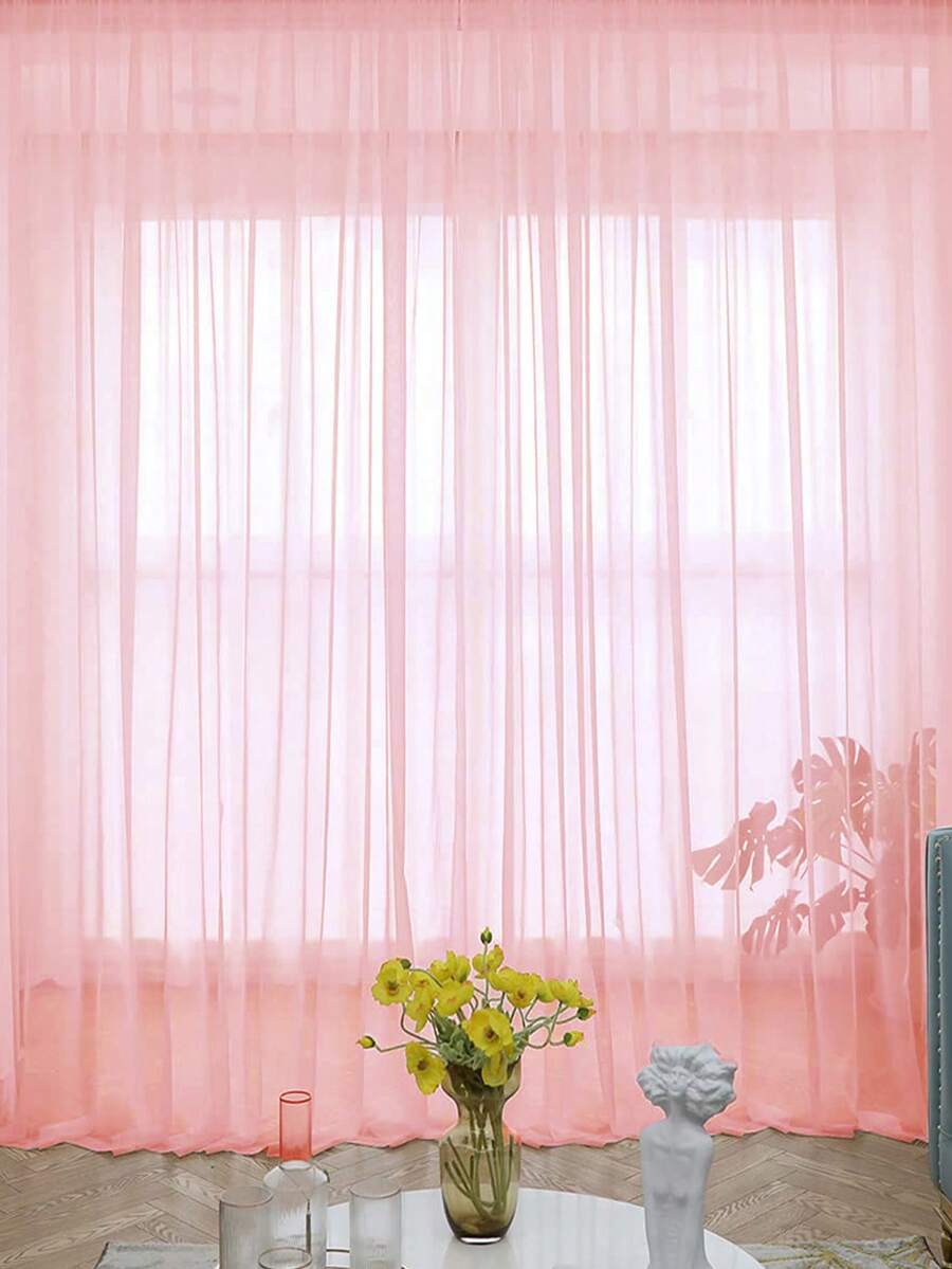 1 buah Tirai Tipis Transparan Elegan Warna Pink dengan Desain Kantong Tiang, Cocok untuk Kamar Tidur, Ruang Tamu, Dapur, Kamar Mandi, Dekorasi Rumah Modern - Berwarna merah muda - View 1