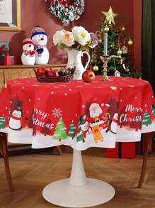 1pc Christmas Round Tablecloth,Christmas Decoration Table Runner, Santa Claus Christmas Snowman Style Merry Christmas Table Cover, Christmas Party Table Dining Room Decor Table Cloth, Christmas Home Decor, Christmas Kitchen Decoration, Christmas Gifts,Christmas Ornaments, Christmas Table Center Decoration, 2026 New Year Decoration
