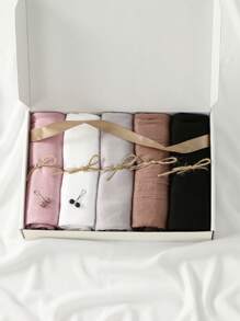 1盒女士针织头巾套装，时尚舒适防紫外线头巾，防滑透气多色组合祈祷头巾，适合节日礼物和日常佩戴（5条头巾+2个头巾夹） - 彩色 - 查看 17