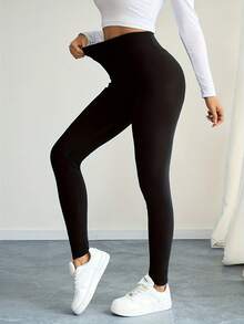 女士高腰抓绒瑜伽裤 - 高弹保暖紧身裤，适合运动健身 - 黑色 - 查看 4