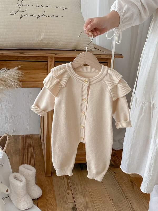 جمبسوت رضيع مصنوعة من الصوف المحبوك، طقم ملابس شتوي/خريفي بأكمام قصيرة للرضيع حديث الولادة