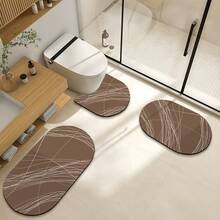 1/3件套棕色线条图案家居装饰地垫，浴室防滑吸水地垫，硅藻土复古图案地垫，U型马桶洗手池吸水脚垫，2.5毫米厚，适用于玄关、浴室、厨房等场所，厨房地毯 - 棕色線條 - 查看 5
