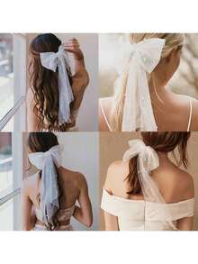 Mạng che mặt cô dâu Mạng che mặt tiệc độc thân Mạng che mặt cưới nơ trắng Kẹp tóc nhiều lớp vải tuyn thanh lịch dành cho phụ nữ - Nhiều màu - Xem 10