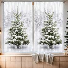 2pcs Christmas Pine Tree Digital Print Curtains, Soft Polyester Sheer Curtains, 27.5*39inch - Multicolor - View 9