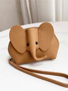1pc Korean Luxury Soft PU Leather Elephant Wallet, Women Card Holder Keychain Pouch, Lipstick Organizer Pendant, Cute Elephant Zipper Coin Purse, Fresh Small Compact Coin Wallet, Storage Essential