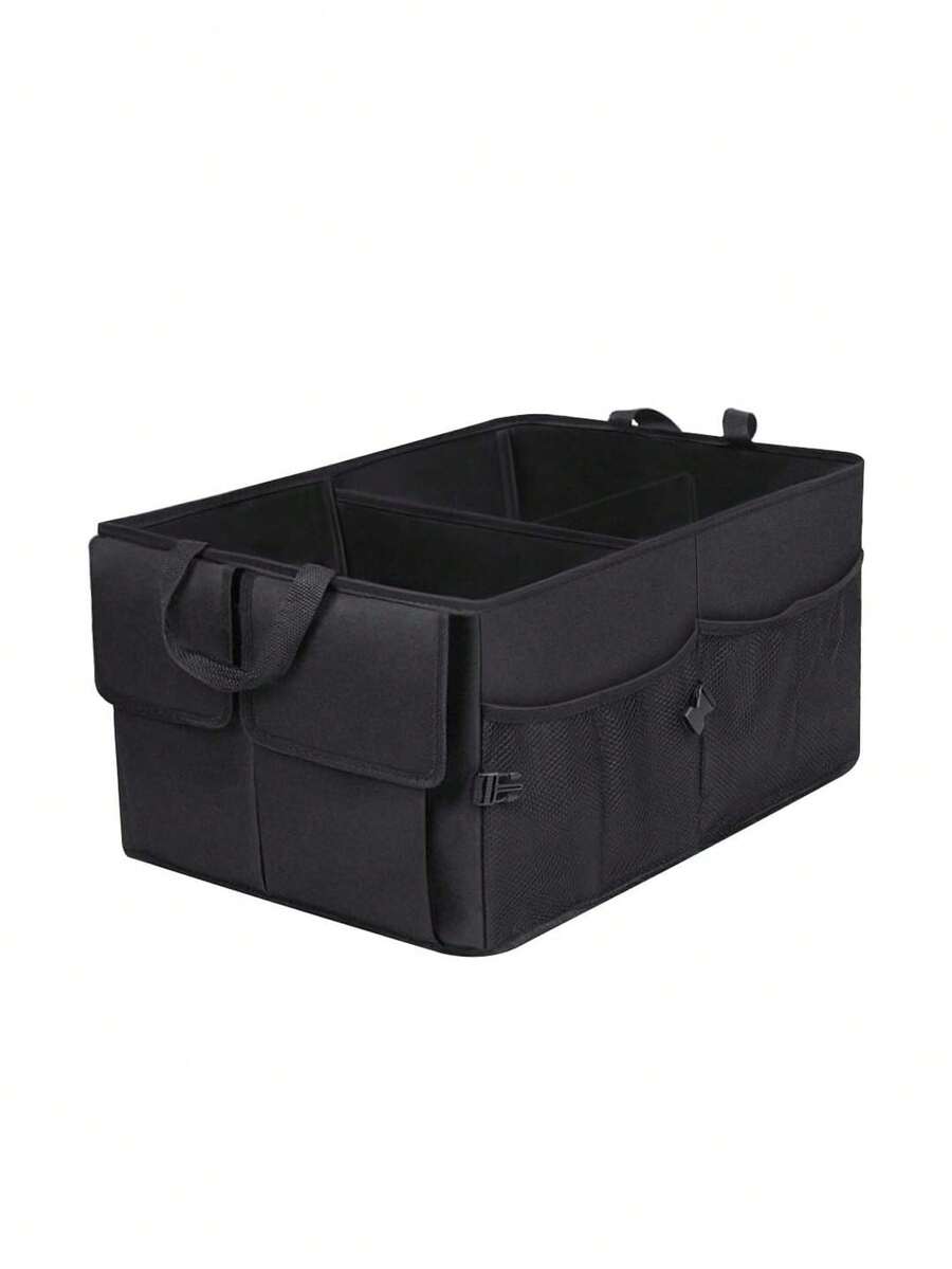 Organizador Cajuela Regalo Navidad Maletero Plegable Almacenamiento Multiple Compartimiento Exterior Interior Impermeable SUV Auto Carro - Negro - Ver 1