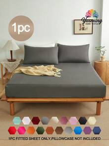 1pc Dark Gray Plain Solid Color Fitted Sheet, Soft Mattress Cover Skin-Friendly Breathable Bedding Supplies, Fitted Sheet For Bedroom All Season Deep Pocket Up To 16 Inch Bed Sheet, Soft And Breathable, For All Size Bed -Twin, Full, King, Queen Size Bed Sheet Bedspread Back School Bedding Domitory Bedding Set