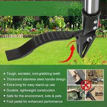 Unkrautvernichter – Der originale, aufrechte Unkrautvernichter mit langem Griff – Mit verdicktem Edelstahlrohr und 4-zinkigem Kopfdesign – Entfernen Sie Unkraut mühelos, ohne sich bücken, ziehen oder hinknien zu müssen.