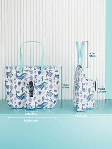 Meoky Tote Bag with Front Pocket and Zipper, Waterproof Shoulder Bag with Water Bottle Holder, Fits Laptop, Tumbler with Handle and Straw, Perfect for Daily Use, School, Travel, Work, and a Creative Gift Idea for Women - 藍色 - 查看 6