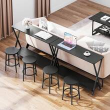Mesa de entrada, mesa de exhibición industrial de dos niveles con estantes, mesa estrecha para pasillo, vestíbulo, sala de estar, dormitorio - Negro - Ver 3
