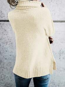 PiePieBuy Womens Oversized Turtleneck Pullover Sweater Cable Knit Long Sleeve Sweater Tops - White - View 4