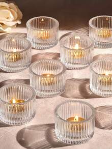2 قطعة/مجموعة حاملات شموع صغيرة شفافة، حاملات شموع أمنية زجاجية، حاملات شموع دائرية زخرفية، تستخدم لديكور وسط الحفلات والأعراس (الأكواب فارغة، الشموع غير مشمولة)
