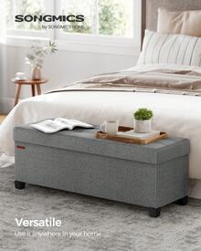 SONGMICS Ghế đôn để đồ, Ghế gác chân có thể gập lại có chân, Ghế dài cuối giường, Rương đựng đồ, Cho phòng khách, Phòng ngủ, Lối vào Ký túc xá trở lại trường - Xám - Xem 1