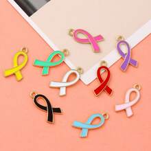 10/30/50 buc Pandantiv din aliaj de zinc cu panglică de satin cu o singură față, potrivit pentru brățări DIY de conștientizare a cancerului de sân, coliere, brelocuri, accesorii de bijuterii