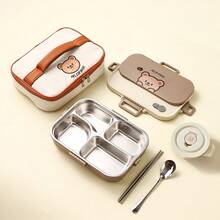 WORTHBUY 1 Stück 1500ml 4/5 Fächer 304 Edelstahl Lunchbox mit niedlichem Capybara Muster, tragbare Bento Box mit großer Kapazität inklusive Besteck & Suppenschale, thermisch isolierter Lunchbehälter, auslaufsicher für Obstsalat und Lebensmittellagerung, spülmaschinen- und mikrowellengeeignet, geeignet für Studenten und Erwachsene zuhause, in der Schule, im Büro, beim Camping, Picknick, Reisen, Schulanfang