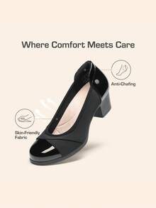 Women's  Chunky Low Block Pumps Closed Toe Shoes Comfortable Elegant Work Office Heels Round Toe Dress Shoes - màu đen - Xem 9