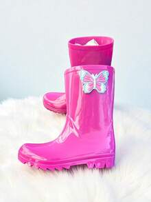 Children's Rain Boots, Delicate, Practical, Comfortable, High-Top Rain Boots, Butterfly Blue - 玫紅色 - 查看 2
