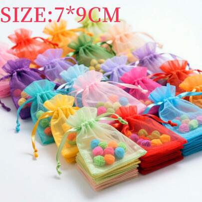 10/50/100 pezzi Sacchetti regalo in organza, Dimensione: 7*9cm, Sacchetti in organza colorati per caramelle da matrimonio, caramelle di Ognissanti, confezioni regalo di Natale, vari articoli per feste e festival all'aperto