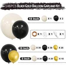 Black Gold Balloons Arch Kit, 146 Pcs Black Gold Balloon Garland With Sand White Balloons For Men Women Birthday Party Decoration Wedding Anniversary Baby Shower Graduation New Year - Multicolor - View 5