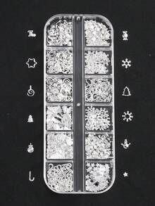 Christmas Nail Art Glitter, 12 Grids Gold Sliver Snowflake Nail Charms Snowflakes Snowmen Elk Bell Gift Xmas Tree Christmas Nail Design Winter Confetti Glitter Sequins Manicure DIY Nail Decoration Nails - Multicolor - View 12