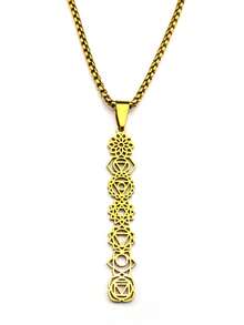 Collar con colgante de flor de loto de 7 chakras de acero inoxidable, joya amuleto de sanación espiritual como regalo para mujeres y niñas - collar - Ver 4