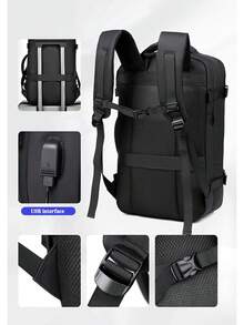 男士旅行背包，功能性笔记本电脑隔层单肩包，女士商务旅行背包，大容量书包，可扩展户外背包 - 深灰色 - 查看 5