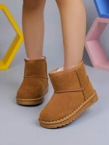 1 Paar Kinder Einfarbige Winterstiefel, Mädchen Einfache Mode Schneestiefel, Dicke Warme Weiche Sohle Bequeme Schlüpfstiefel, Geeignet für Jungen und Mädchen zum Tragen im Freien im Winter (Empfehlung: eine Nummer größer bestellen)