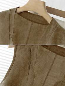 Women's Casual Linen Short Suit Vest, Spring/Summer - Khaki - View 4