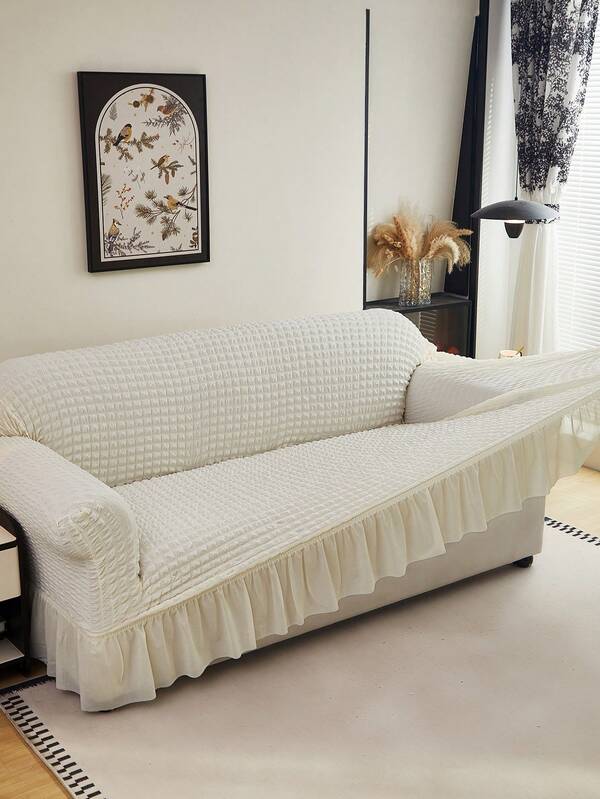 1 Stück Chiffon Rüschen Elastische Sofa Abdeckung, staub- und schmutzabweisend, dehnbarer Komplett-Sofabezug, Heimdekoration, maschinenwaschbar