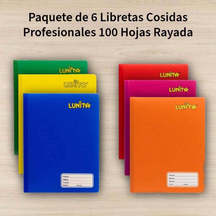 Paquete de 6 Libretas Cosidas Profesional 100 Hojas Rayadas Contiene 1 Pieza de Cada Color Excelente calidad y diseño Notebooks Funcional y práctico diario uso clientes - Multicolor - Ver 1
