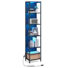6-Tier LED Bookcase, Bookshelf With Dimmable Lights, Storage Shelf With Steel Frame, 30.3 X 40 X 178.6 Cm, For Living Room, Bedroom, Office, Ebony Black