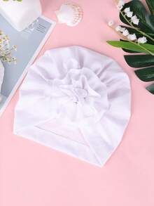 8 colores disponibles Sombrero para niños, tela sólida suave y cálida de punto elástico hecho a mano, sombrero de bebé con flor plisada de degradado giratorio. Suministros para recién nacidos, artículo decorativo lindo, conjunto esencial de sombrero cálido de otoño/invierno para niños