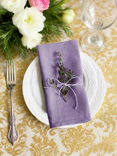 现代简约紫色柔软吸水餐厅家庭派对装饰褶皱方形餐巾、擦拭布、桌布，适用于日常家居装饰