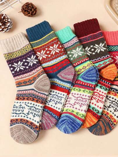 1/5 双男士复古厚袜，中筒长度，温暖舒适，秋冬时尚，秋季袜子