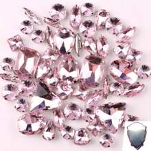 50 件/包，闪光混合形状玻璃水钻，银色金属平底，混合形状手工缝制水钻，用于衣服平底工艺宝石水晶缝制水钻带爪，DIY 配件用于装饰衣服、连衣裙、包、鞋子、胸针、耳环、手工艺品