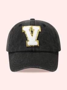 1pc Kids 26 Letters Baseball Cap, Washed Baseball Hat For Boys And Girls, Suitable For Outdoor Activities And Daily Wear, Sun Ion - Gold Label-black Washed Cap - View 57